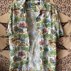 Campia Moda short sleeve cotton Hawaiian/Aloha shirt  men's XL Pink Houses Palms